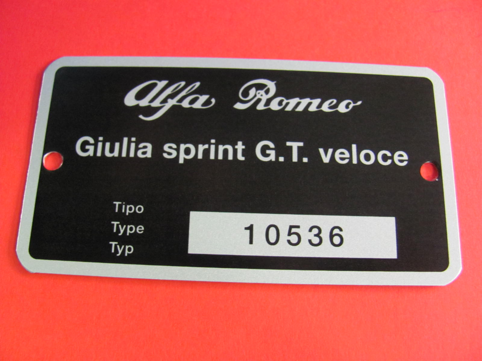 Targhetta identificativa dati Alfa Romeo Giulia Sprint GT Veloce (tipo 10536)