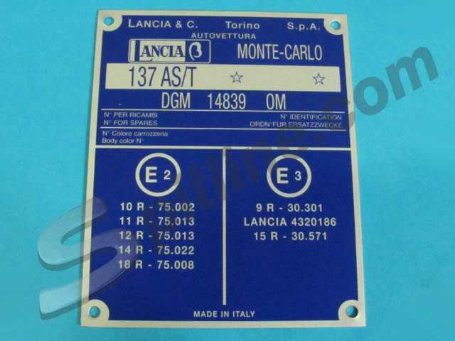 Targhetta identificativa dati Lancia Beta Montecarlo DGM 14839 OM