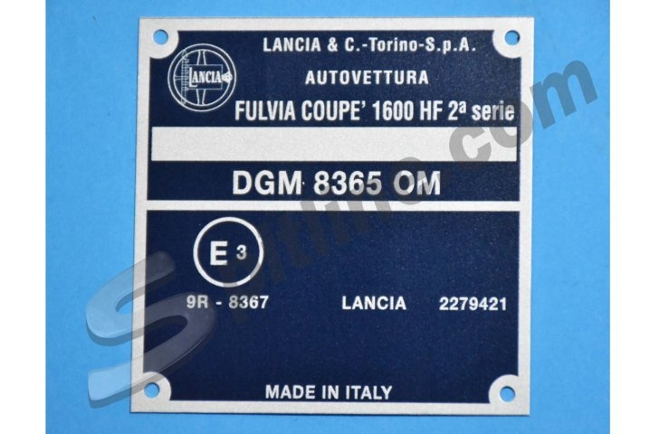 Targhetta identificativa dati per vano motore Lancia Fulvia Coupè 1600 HF 2^ serie