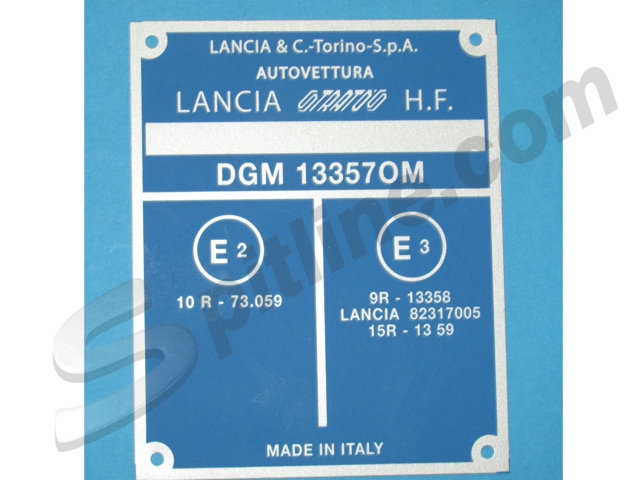 Targhetta identificativa dati (cm. 8,5x10,5) Lancia Stratos