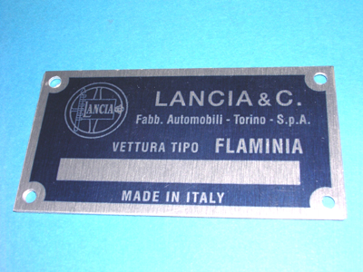 Targhetta metallica identificativa dati Lancia Flaminia