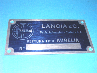 Targhetta identificativa dati Lancia Aurelia