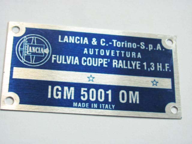 Piastrina identificativa Lancia Fulvia Coupè Rallye 1,3 HF