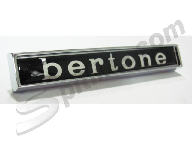 Stemma rettangolare in metallo cromato scritta "Bertone" con perni lisci di fissaggio