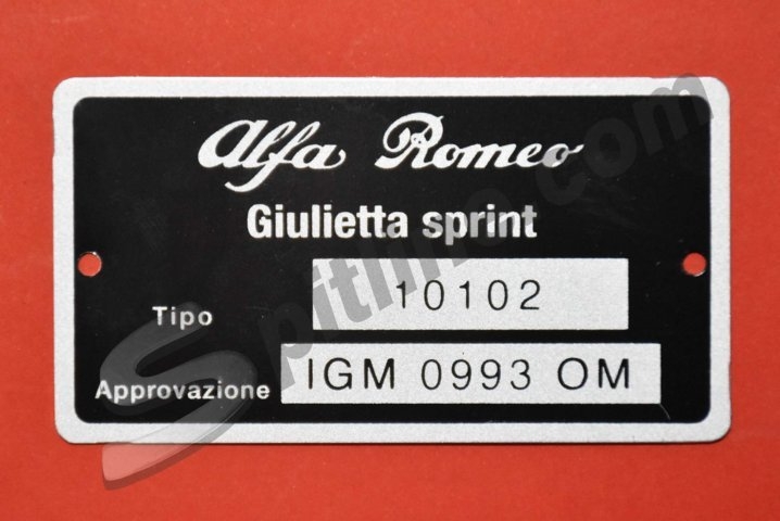 Targhetta identificativa dati Alfa Romeo Giulietta Sprint 1300 (tipo 101.02)