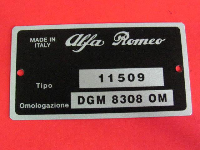 Targhetta identificativa dati per vano motore tipo 115.09 Alfa Romeo Giulia Super 1300 ('71 →)