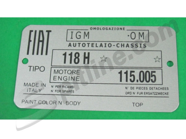 Targhetta identificativa dati Fiat 1500 Cabriolet (118H)