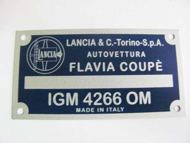 Targhetta identificativa dati Lancia Flavia 1,8 Coupè iniezione ('65-'68)