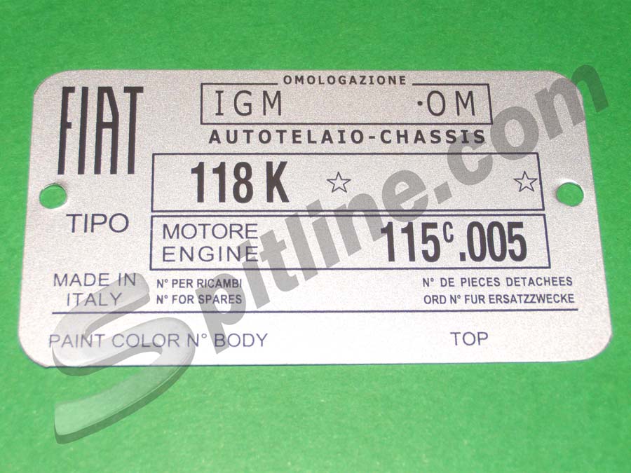 Targhetta identificativa dati Fiat 1500 Cabriolet (tipo 118K)