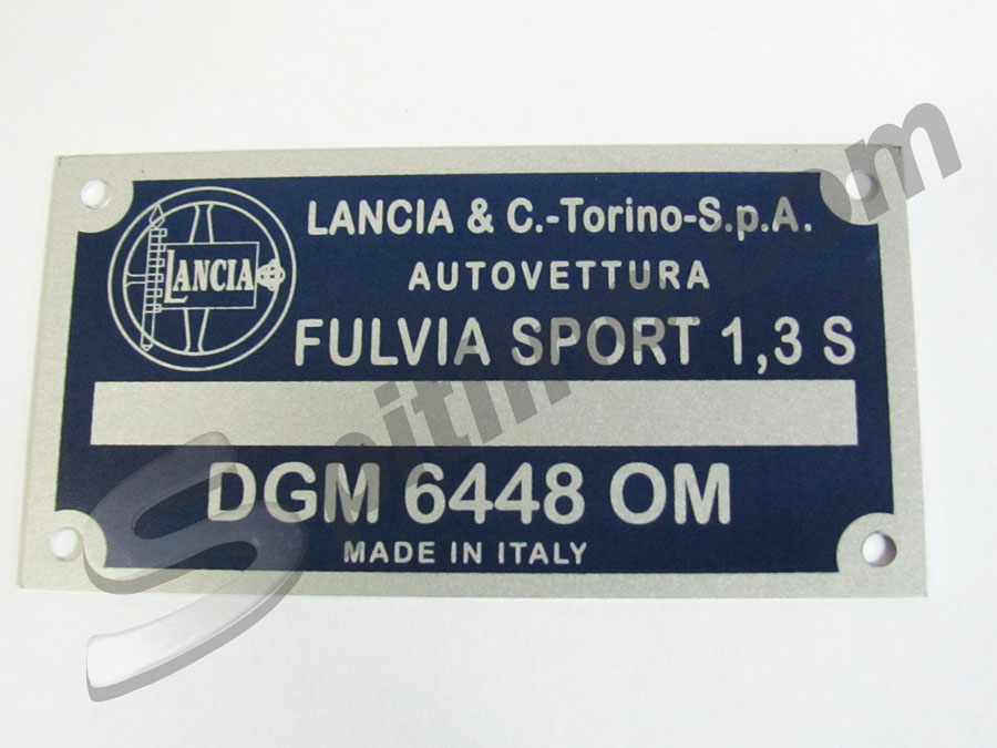 Targhetta identificativa dati Lancia Fulvia Sport 1,3 S ('68-'70)
